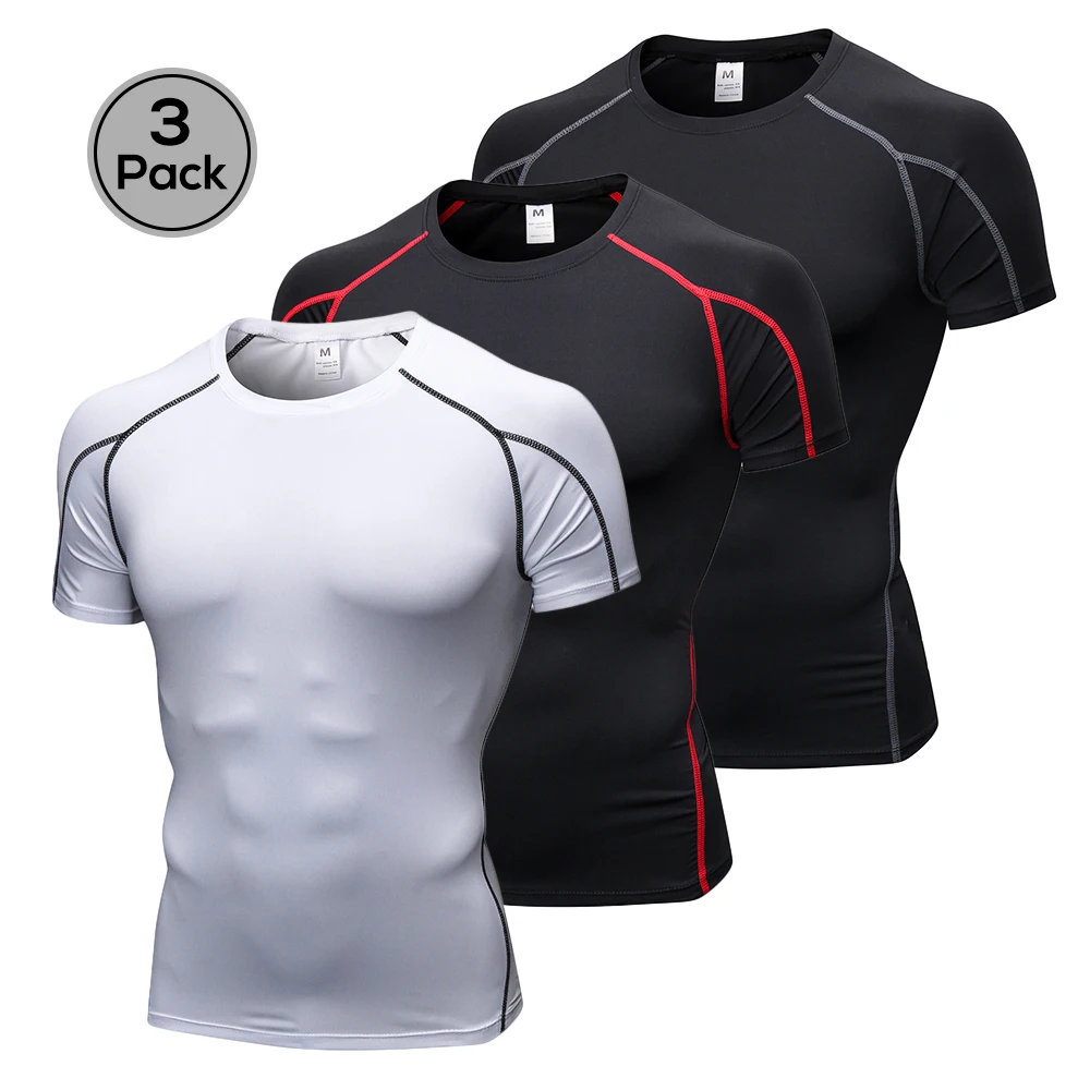 Lixada Pack of 3 Men Short Sleeve Compression Shirt Quick Dry Running Fitness Athletic Workout T-Shirt Baselayer Top - Цвет: Combo A