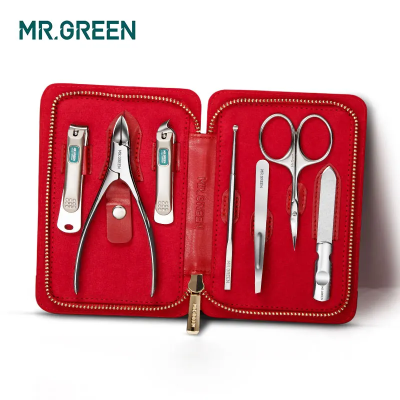 Tanie MR. zielony 7 w 1 zestaw do Manicure ze stali nierdzewnej obcinacz do paznokci naskórka narzędzia do Manicure zestaw narzędzi obcinacz do paznokci zestaw do pielęgnacji paznokci zestaw do pielęgnacji