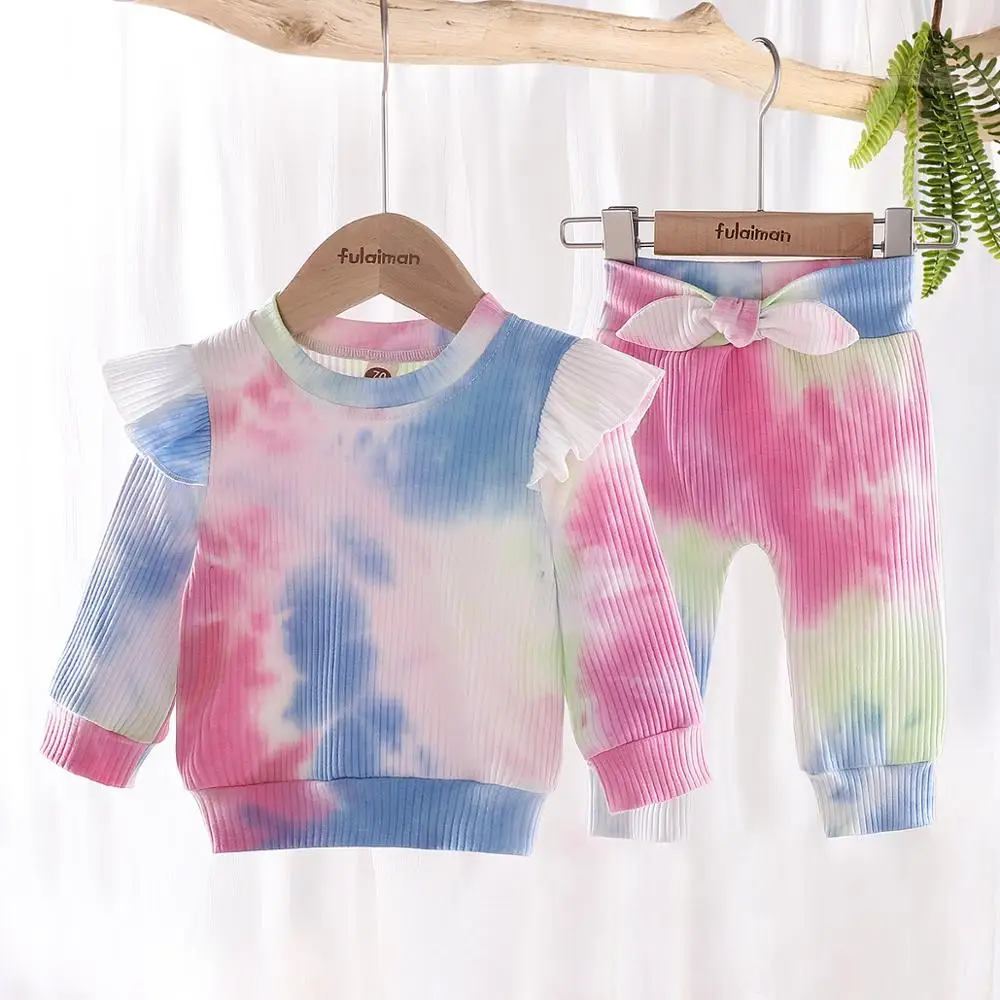 

Infant Tie-dye Suit 2020 Spring Autumn New Newborn Ruffles Long Sleeve Tops T-shirts + Pants Set Two-piece Fashion Baby Clothes