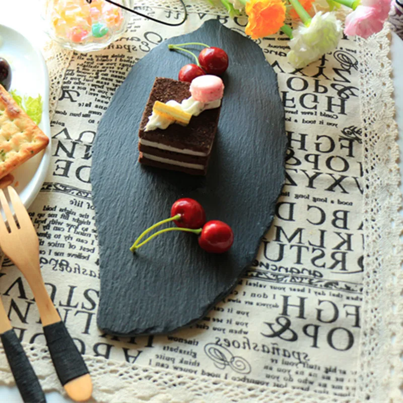 ICESSTCHEF тарелки для стейков из натурального сланца с западными листьями поднос