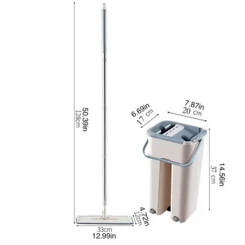 

Lazy Man Free Hand-washing Flat Scraper Mop Microfiber Mop Mop Bucket +1 Set Rod + Mop Beige Practical