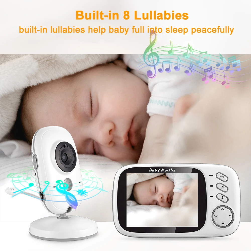 Fuers Baby Monitor Wireless 3.2inch LCD Monitor For Baby Night Vision Audio Music Camera Auto-Temperature Digital Video Monitor