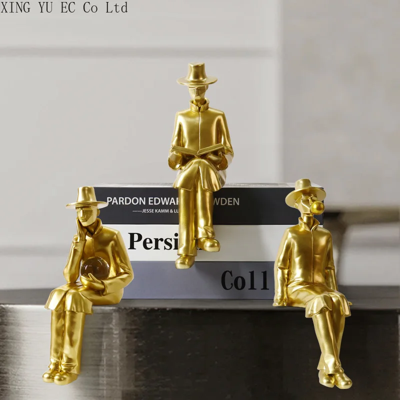 

Modern Small Golden Figure Ornaments Abstract Art Statue Sculpture Desktop Office Decoration Accessories Resin Crafts Ornaments