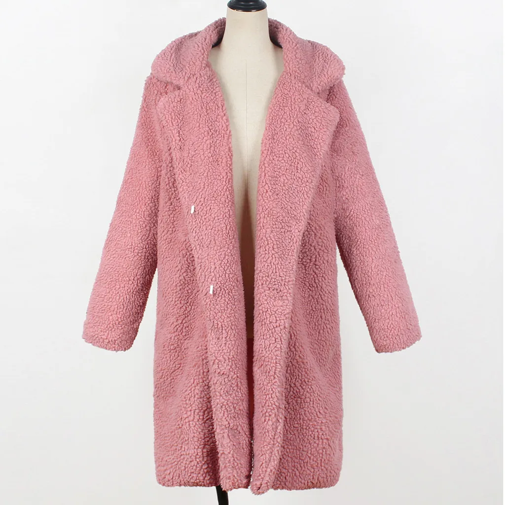 Пальто из искусственного меха, Женское пальто, женская теплая куртка из искусственного меха, зимняя однотонная длинная парка, верхняя одежда, chaqueta mujer futro - Цвет: Розовый