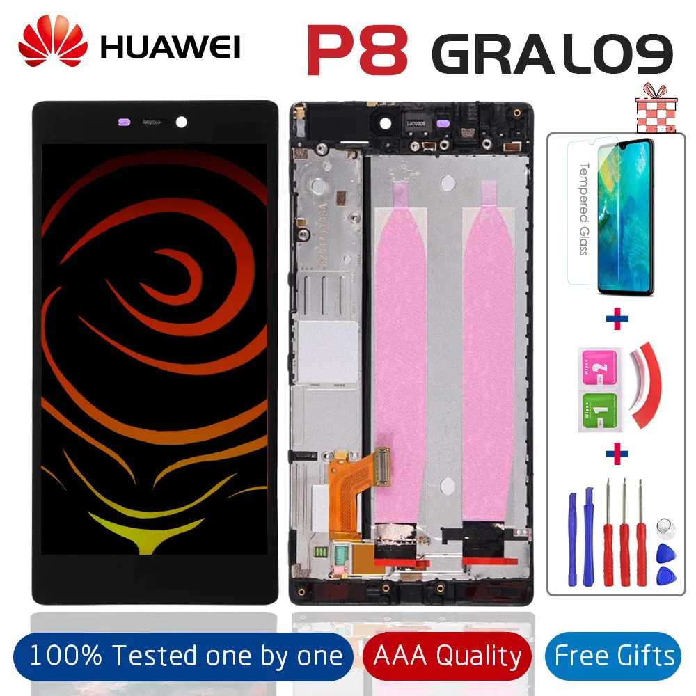 

100% Tested 5.2" for P8 LCD Display Touch Screen Digitizer Assembly Replacement For Huawei P8 GRA-L09 GRA-UL00 +Gifts