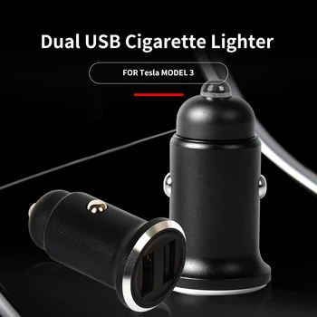 

For Tesla Model 3 X S series car cigarette lighter USB car charging dual jack universal mobile phone aluminum charging head