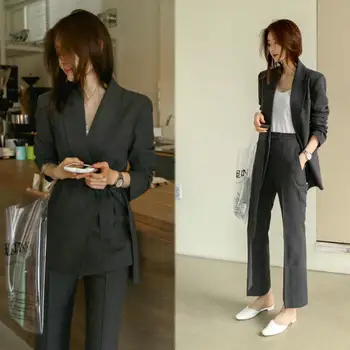 

Women's suit 2019 autumn new slim small suit jacket wide leg pants two-piece loose loose women's clothing set