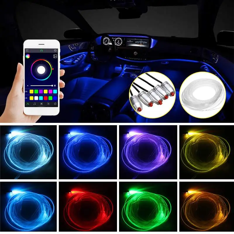 4/5 в 1 светодиодный свет салона автомобиля 6,2 м RGB многоцветный 12 в EL неоновая подсветка для салона автомобиля звук активный bluetooth телефон контроль атмосферный свет