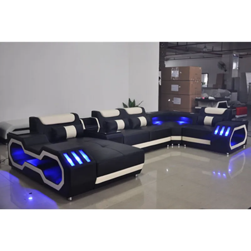 I navnet Gods innovation Modern Living Room Furniture U Shape Leather Sofa Set With Led Lights -  Living Room Sets - AliExpress
