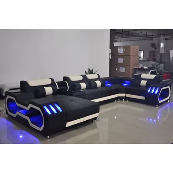 

Modern living room furniture U shape leather sofa set with LED lights