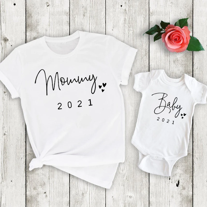 Hot Sale Matching Rompers Tshirts Mom Family-Look Mommy Baby And White Summer Bodysuit jYQOMlGEngj