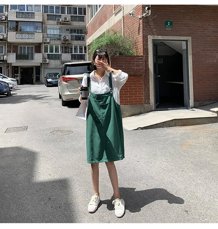 Strap Dress Women's Autumn New Style Korean-style Students Loose-Fit Slimming Black And White with Pattern GIRL'S Full Body