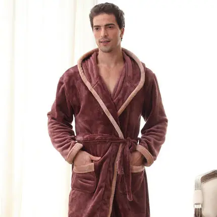 Flannel Hooded Couples Bathrobes Women Robes Winter Dressing Gowns For Women Men Female Nightgowns Kimono Robe Home Clothes