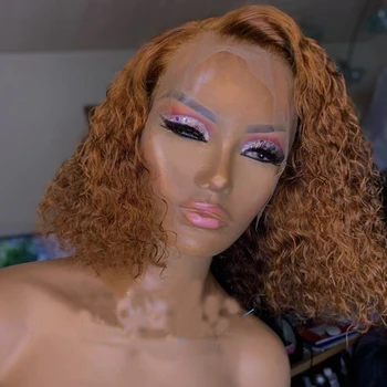 

Orange Ginger Color 13x4 Lace Front Wigs Pre Plucked Brazilian Curly Human Hair Wigs Glueless 180% Density Remy Lace Frontal Wig