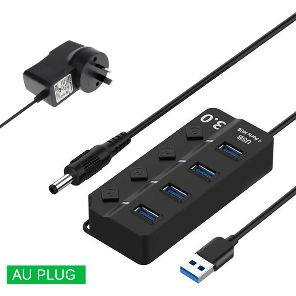 with AU plug 4 порта USB 3,0 концентратор 5 Гбит/с Высокая скорость включения выключения планшета передачи данных с кнопкой питания адаптер для ПК ноутбука - Цвет: with AU plug