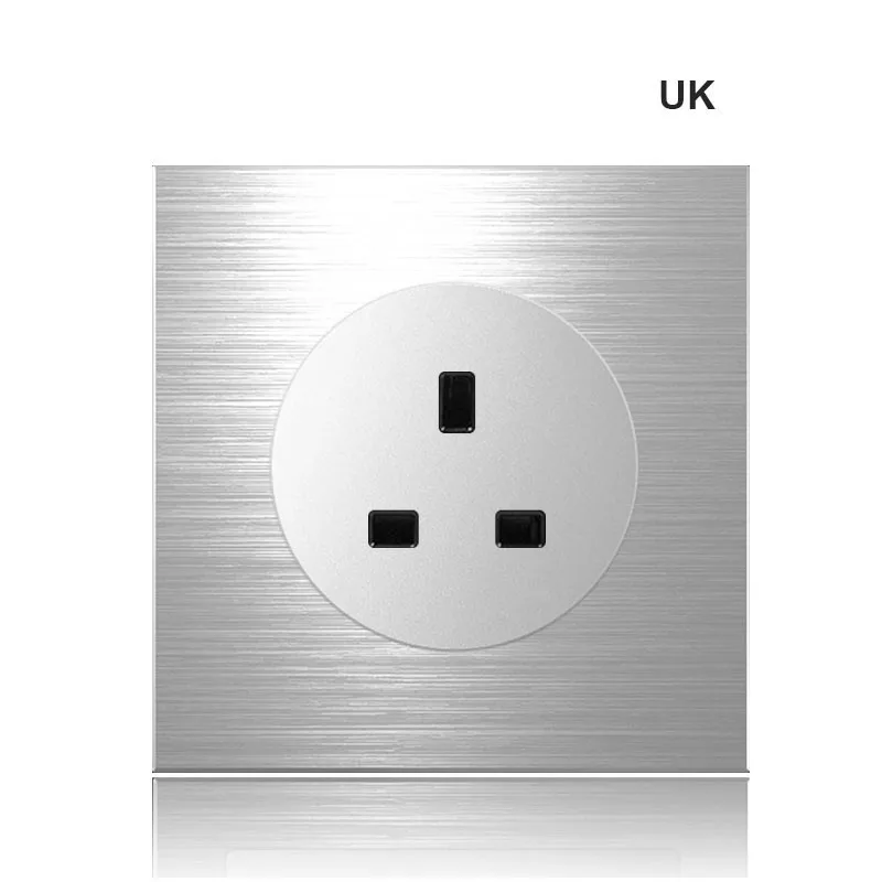 UK Socket 1, 2, 3, 4 комплекта, 1, 2 варианта, для дома, серебро, алюминиевый сплав, панель сброса, выключатели, розетка, ЕС, промышленность, Германия, Великобритания, Франция, розетка, 90-250 В - Цвет: UK Socket