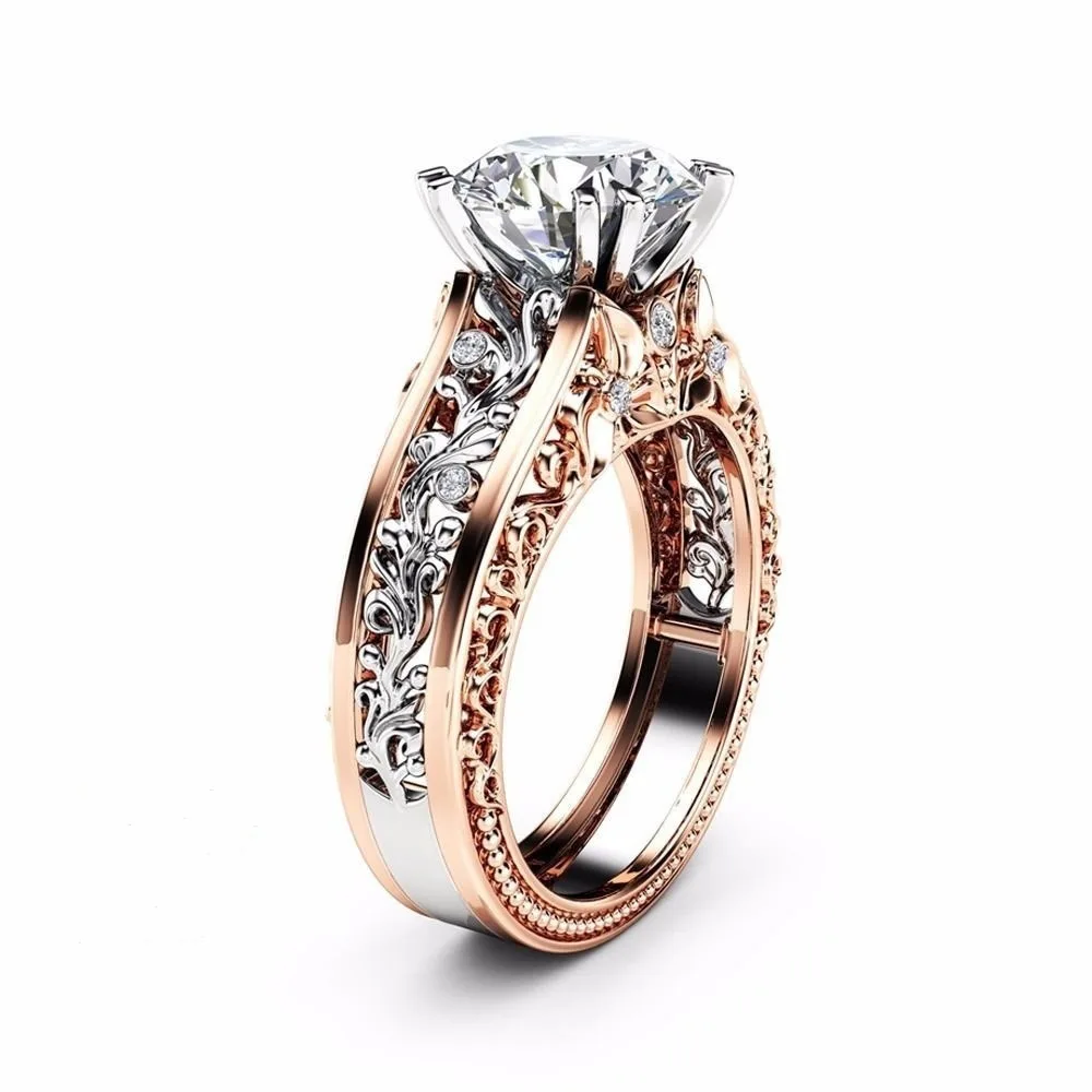 

New popular double-color electroplated zircon jewelry rings in Europe and America