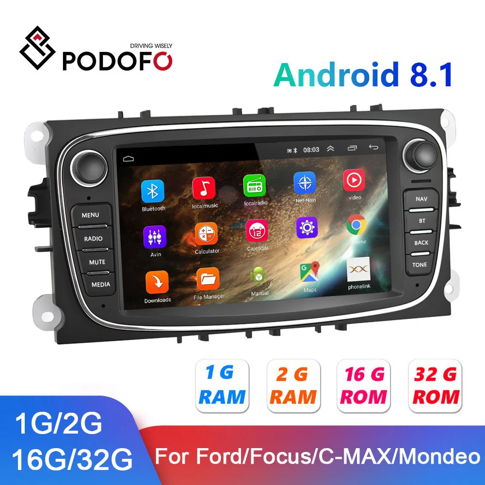 US $109.70 Podofo Android 81 Car Radio 2 Din 232G GPS Car Multimedia Player For FordFocus EXI MT 2 3 Mk2Mk3SMaxMondeo 9Galaxy CMax