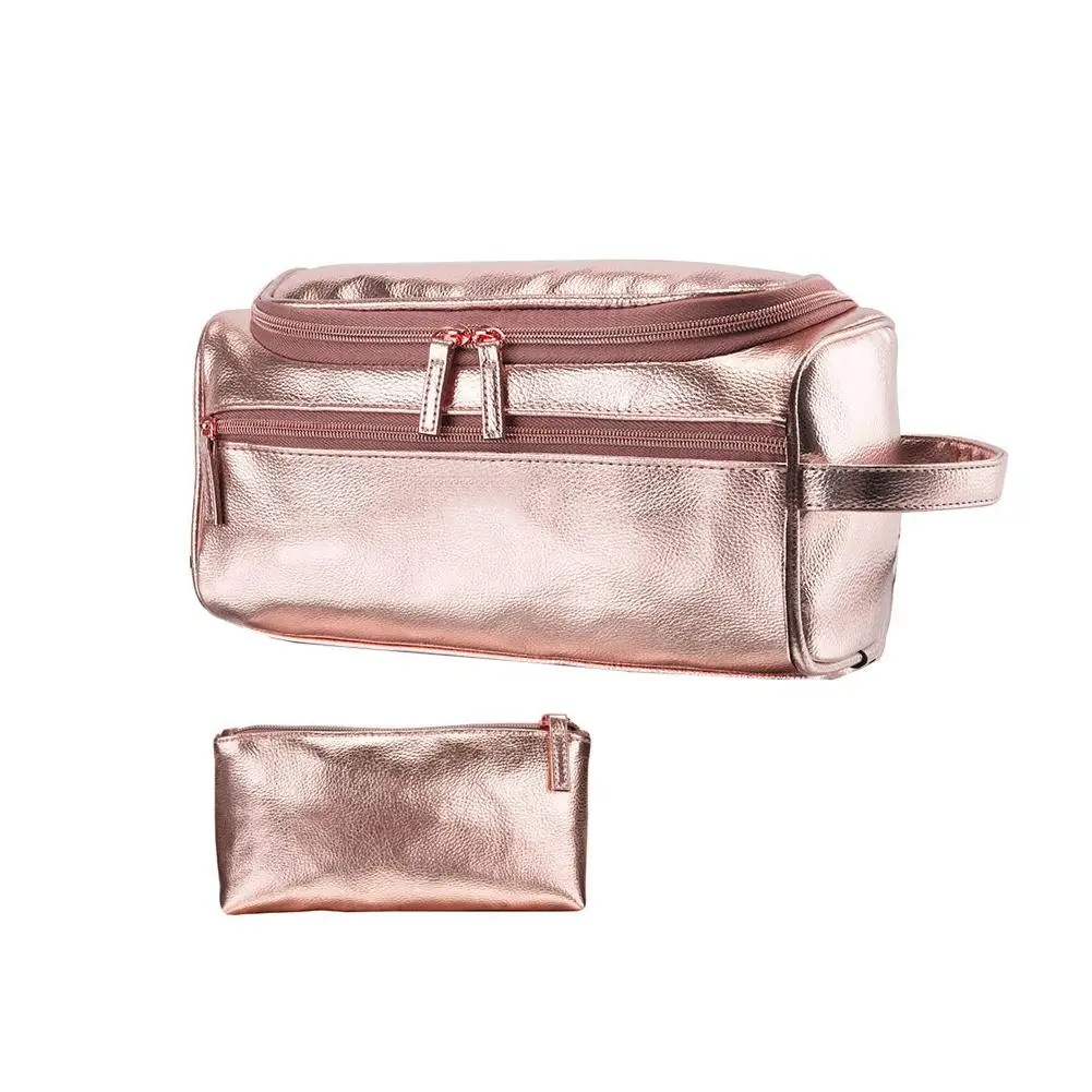 Rose Gold Кожаная сумка для туалетных принадлежностей, органайзер для туалетных принадлежностей, переносная сумка для макияжа Dopp Kit, косметичка для бритья для женщин - Цвет: Rose Gold