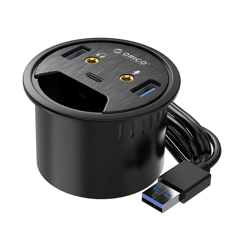ORICO DESK-2U1C Desktop Grommet USB 3.0 HUB Type-A Type-C Audio Port Dongle Splitter Multi-Function Power Table Mounting Adapter |