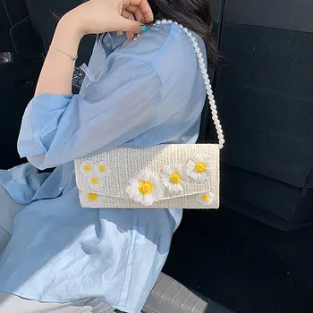 

Retro Woven Bag Women Messenger Handbags Straw Pearl Magnetic sac Street Casual Female Shoulder Bags Bolsa Mujer 2020 New