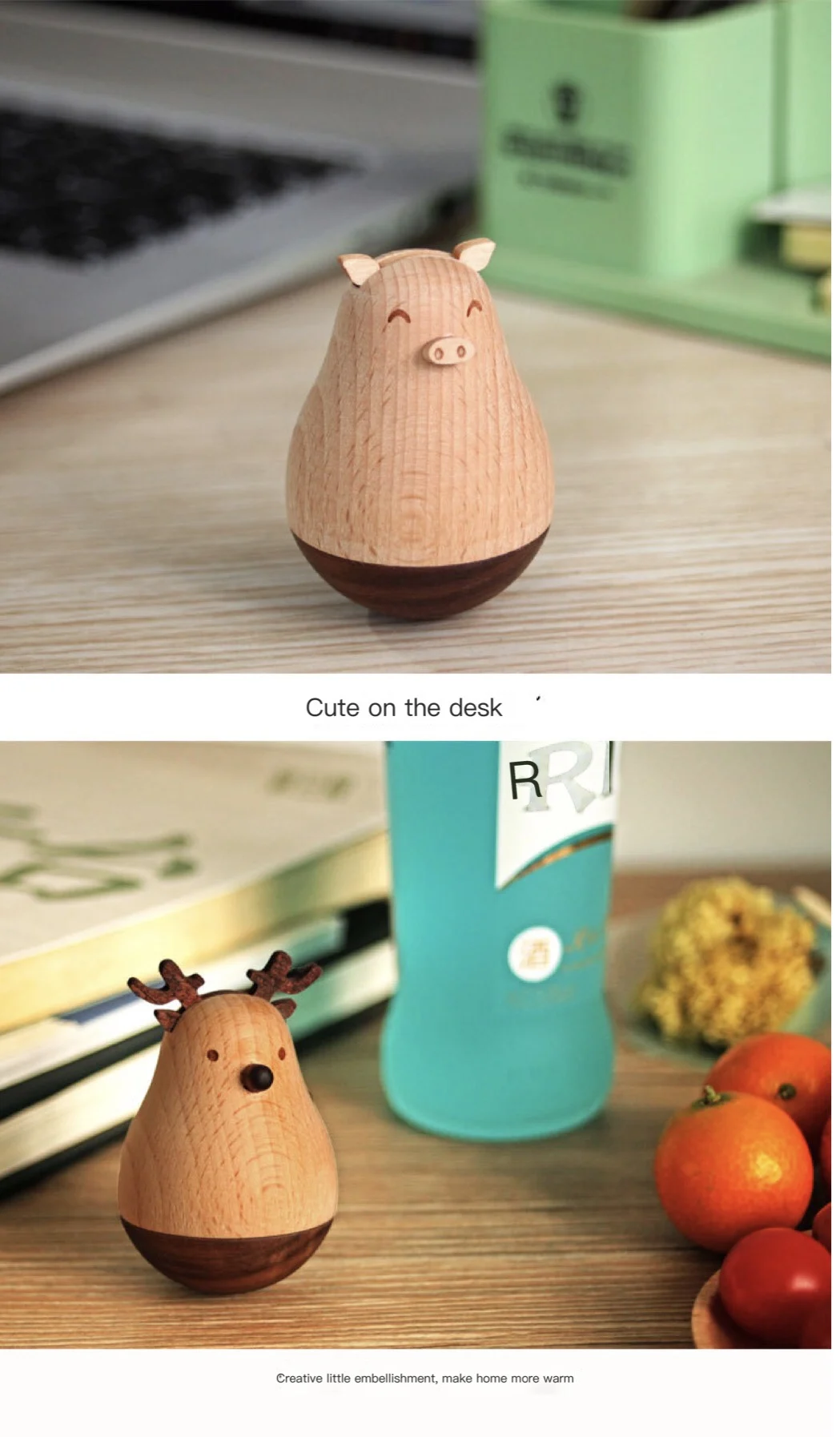 Hcljk Cartoon Wooden Tumbler Doll Toy Mini Funny Roly-Poly Toys Birthday  Gift Decor 