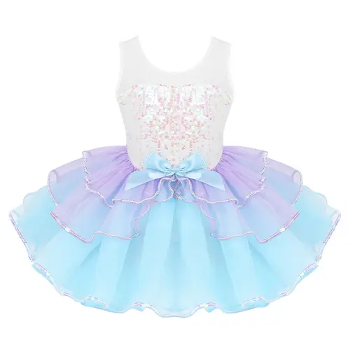 Child Tutu Ballet Dress Girls Ballerina Tulle Costume Sequins Mesh Splice Bowknot on Waist Gymnastics Leotard Kids Dancewear - Image 11