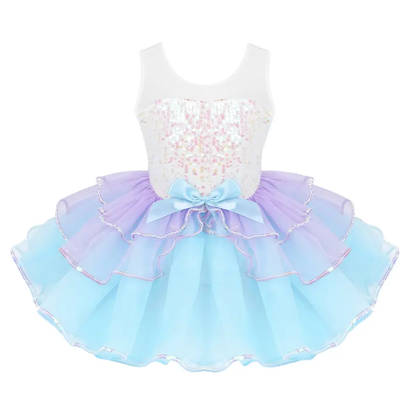 Child Tutu Ballet Dress Girls Ballerina Tulle Costume Sequins Mesh Splice Bowknot on Waist Gymnastics Leotard Kids Dancewear - Image 11