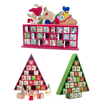 

Wooden Countdown Calendar Painted Elk Christmas Tree Calendar Storage Box Gift Ornaments