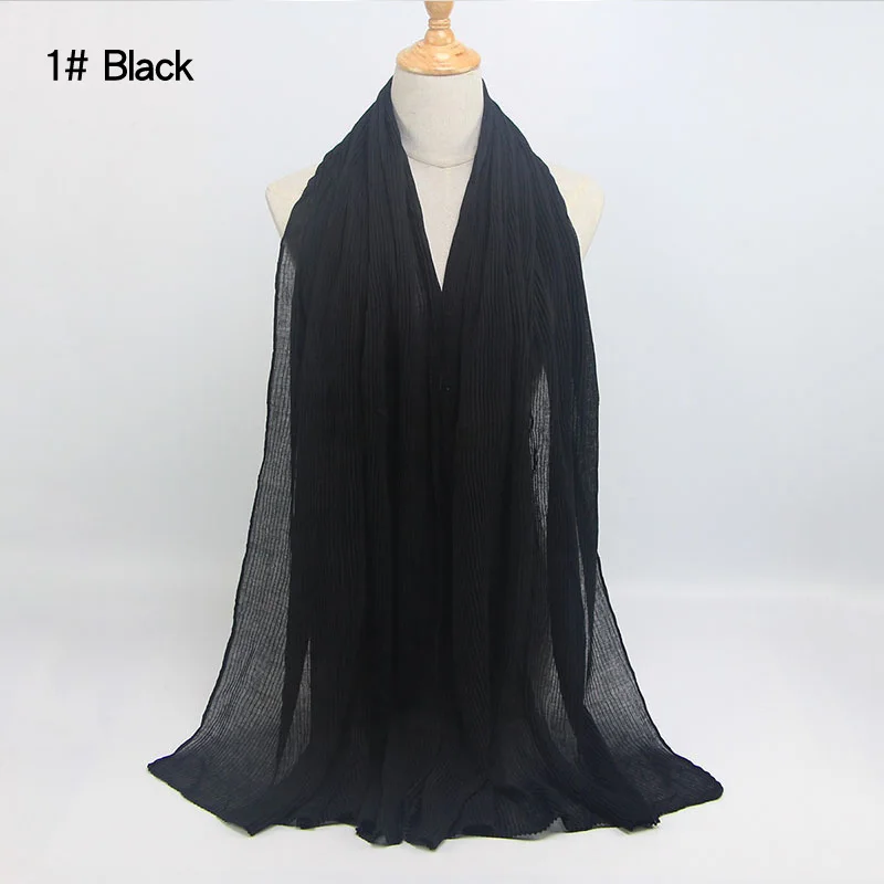 180*90 см Высококачественный мусульманский хиджаб, Женский однотонный шарф, шаль, однотонный головной платок, капюшон пашмины, глушитель W109 - Цвет: 1 black