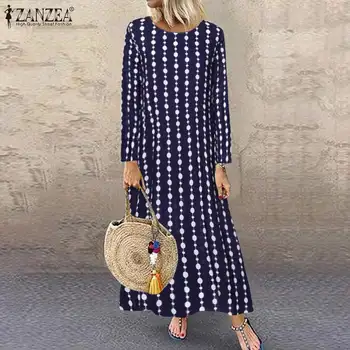 

2020 ZANZEA Women's Printed Sundress Elegant Maxi Dress Casual Long Sleeve Party Vestidos Female Polka Dot Robe Oversized 5XL