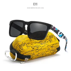 Stylish Polarized Sunglasses for Men with Matte Black Frame and Artistic Temples (Skull Zipper Case)