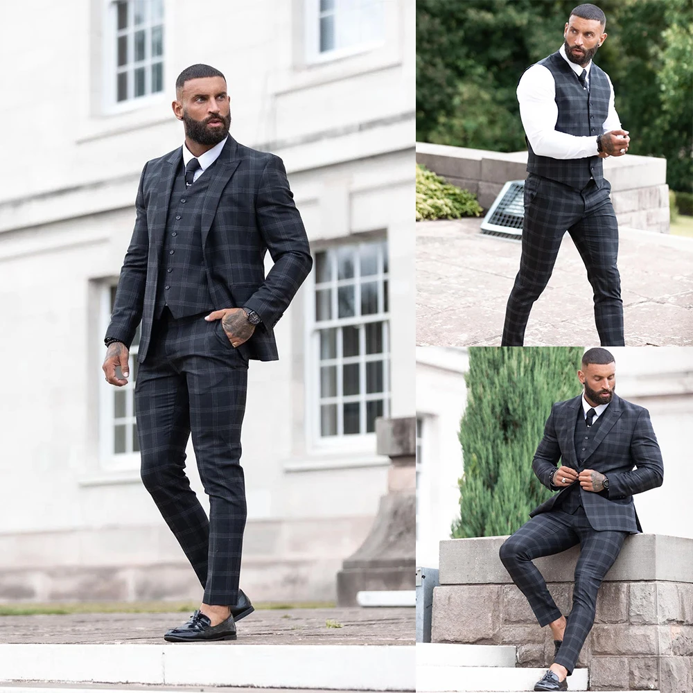 Classic Check Men Suits Groom Wear 