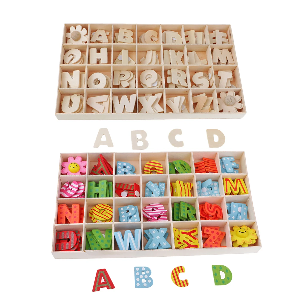 224pcs Alphabet Wooden Upper Case Letters Kids Educational Learning Tray Set