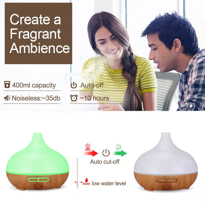 Preise KBAYBO 400ml luftbefeuchter mit kreative knistern licht holz Öl diffusor Ultraschall diffusoren 7 veränderbar LED farben für hause
