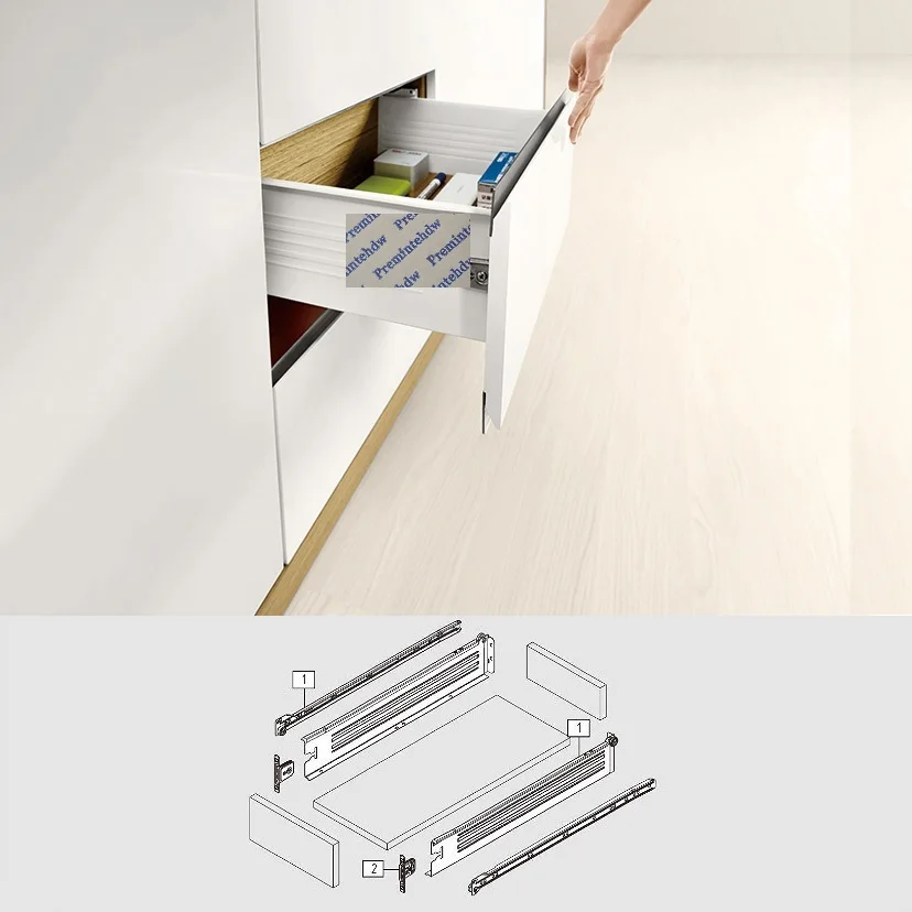 Metal Box Single Side Wall Drawer Set Silde Runner Furniture Kitchen Bath Cabinet 1Pair 86MM 118MM 150MM drawer slides