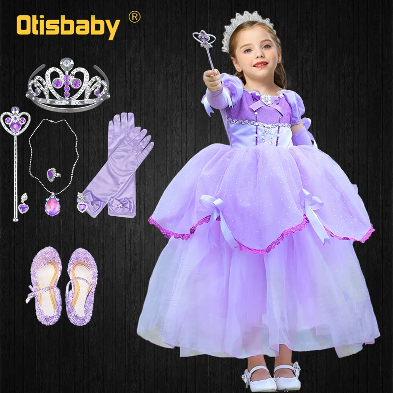 Disguise Fancy Girl Ruffle Sophia Dress Kids Princess Sofia Tulle Halloween Cosplay Frock Children Summer Clothes Party up | Детская