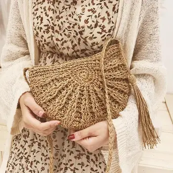 

2020 New Women's Bags Straw Round Woven Handmade Designer Summer Beach Bohemia Rattan Circle Shoulder Bag For Female Fashion