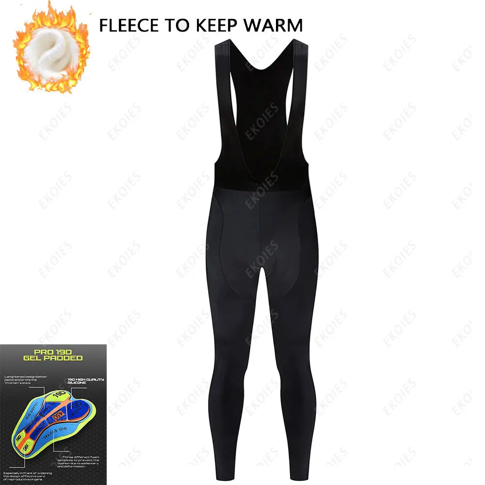 Black Cycling Bib Shorts Men Winter Thermal Fleece Cycling Long Pants Shockproof Mountain Bike Bicycle Wear Bib Pants Tights