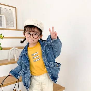 

Korean Children Spring Autumn Outerwear 2020 New Toddler Boys and Girls Denim Jacket Big Pocket Retro Color Denim Coat Kids