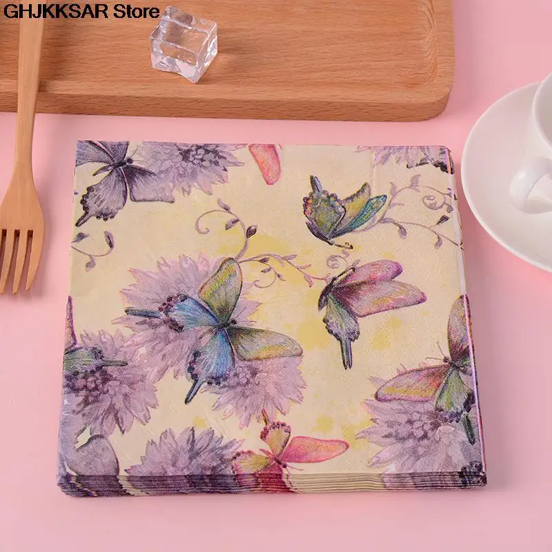 Disposable Tableware Paper Napkins 20Pcs/Bag Napkins Paper Butterfly Decoupage Napkin Paper Tissue for Xmas Wedding Decor Party Table Supplies