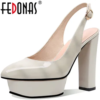 

FEDONAS Elegant Pointed Toe Sandals For Woman Genuine Leather Platforms Hig Heels Metal Buckle Wedding Office Lady Shoes Woman
