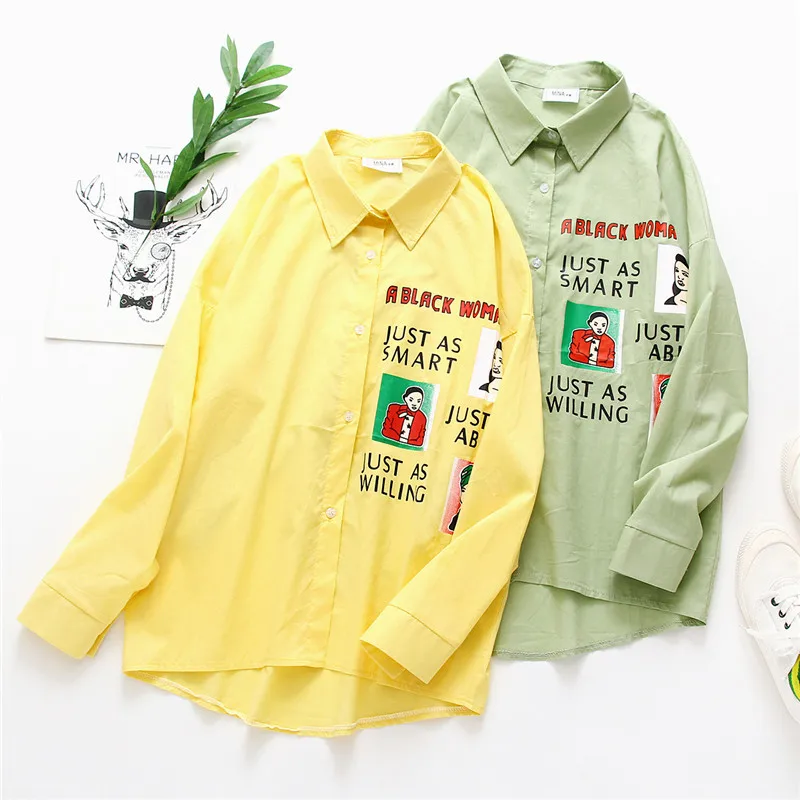 

2019 Streetwear Shirt Women Harajuku Cartoon Print Blouses Ladies Long Sleeve Shirts Autumn Casual Loose Tops Blusa Feminina