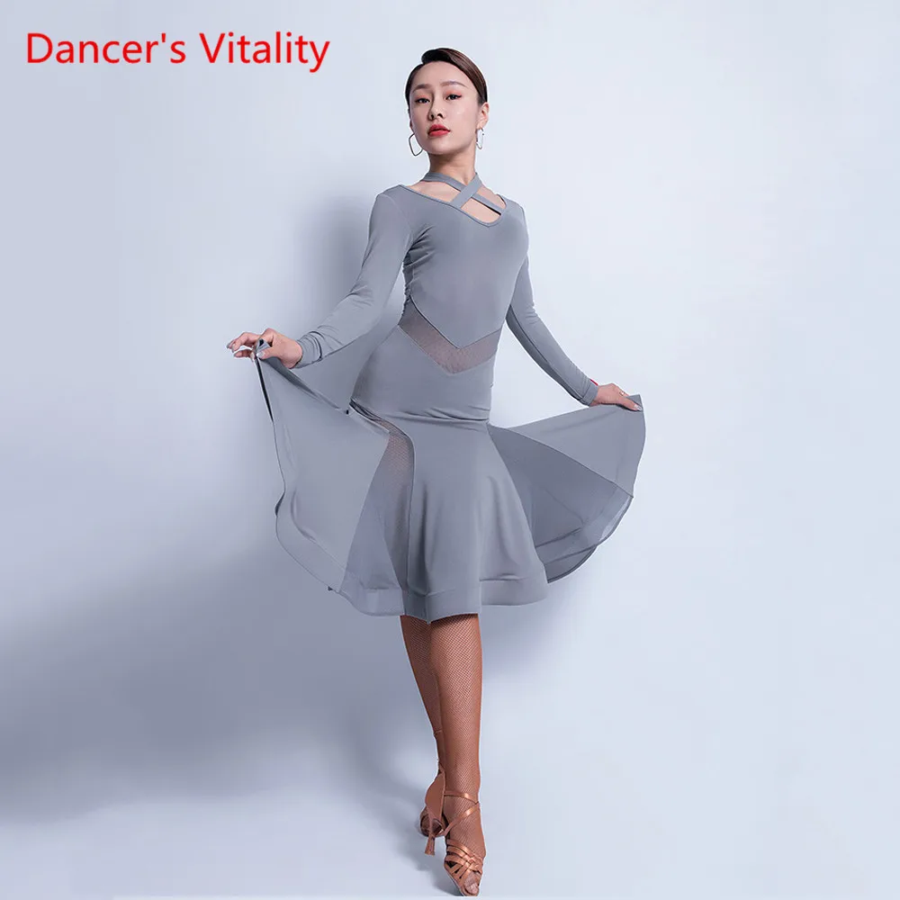 

Latin Dance Skirt Female Adult Dress Sexy V-neck Performance Training Dance Costume New Professional Practice Clothes