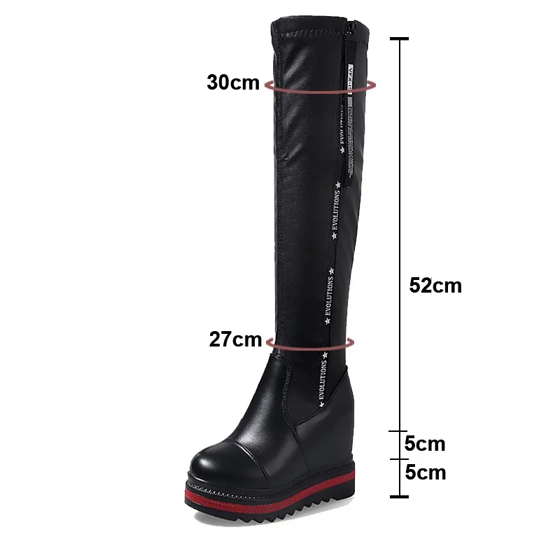 Side Zipper Knights Boot Women Height Increasing Platform Winter Shoes Woman Stretch Febric Wedges Knee High Snow Boots WB067