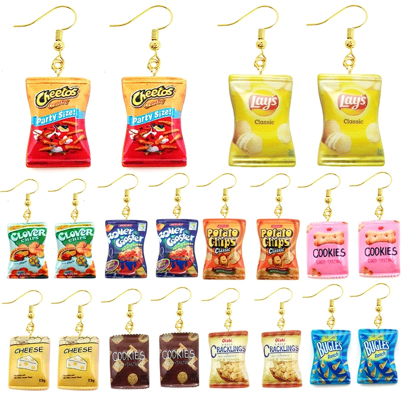 Earring For Women Resin Drop Custom Made Handmade Cute Girls Gift Eardrop Funny French Fries Cheese Chips Food Snacks