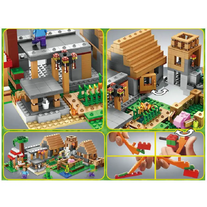 The Farm Village Building Blocks With Villagers Steve Action Figures Compatible 21128 Bricks Sets Toys
