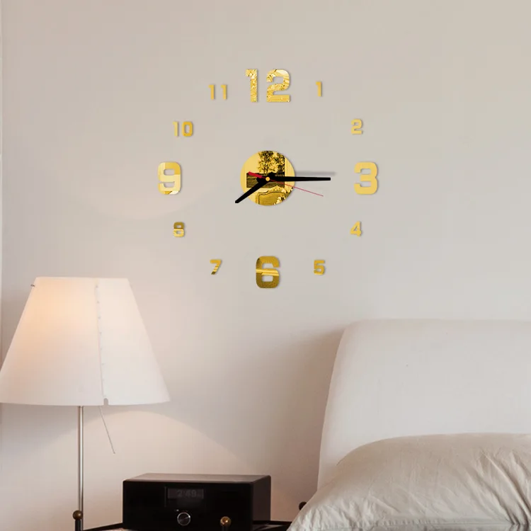 New 3D DIY Wall Clock Acrylic Mirror Wall Stickers Living Room Quartz Needle Europe Horloge Home Decoration Reloj De Pared