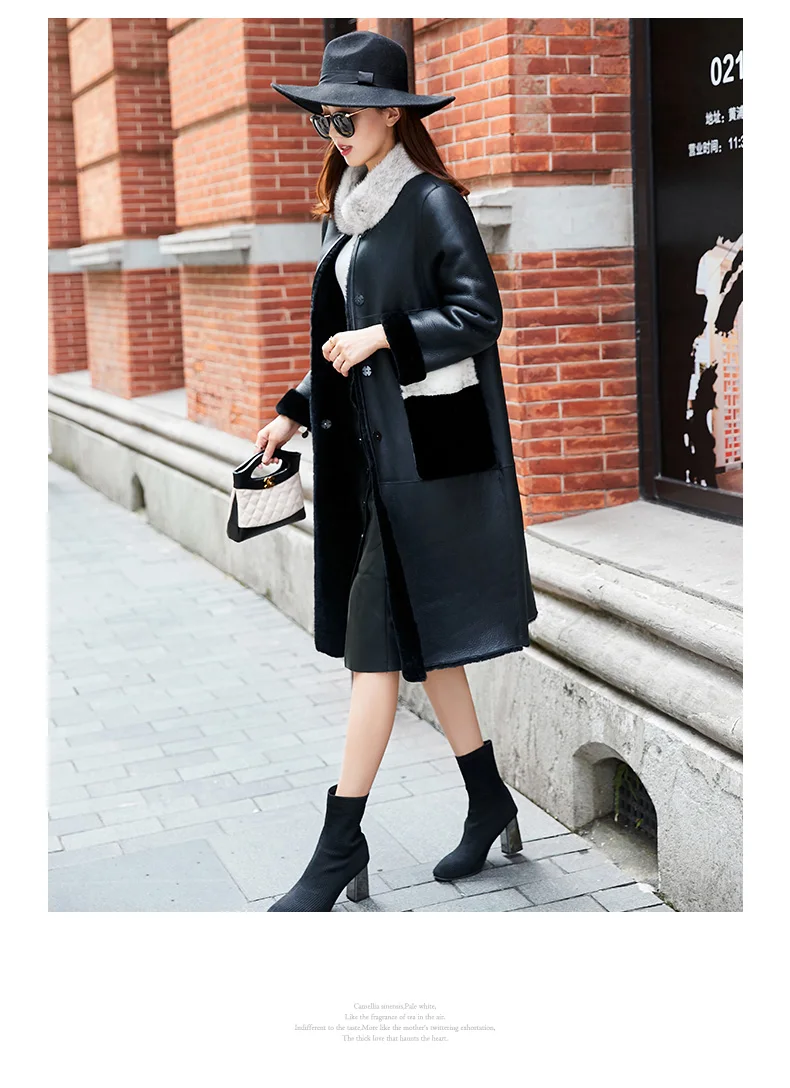 Natural Real Fur Coat Female Genuine Leather Jacket Mink Fur Collar Wool Jacket Winter Sheepskin Coat Women Clothes