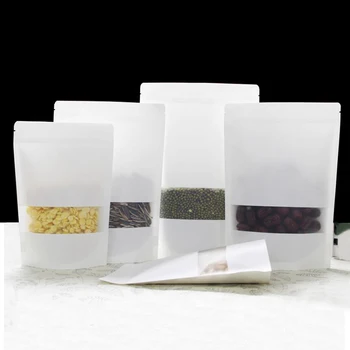 

100 Pcs White Kraft Zip Lock Stand Up Food Packaging Bags Pouches Wholesale Food Pouch Bag for Storing Seeds Snack and Nuts